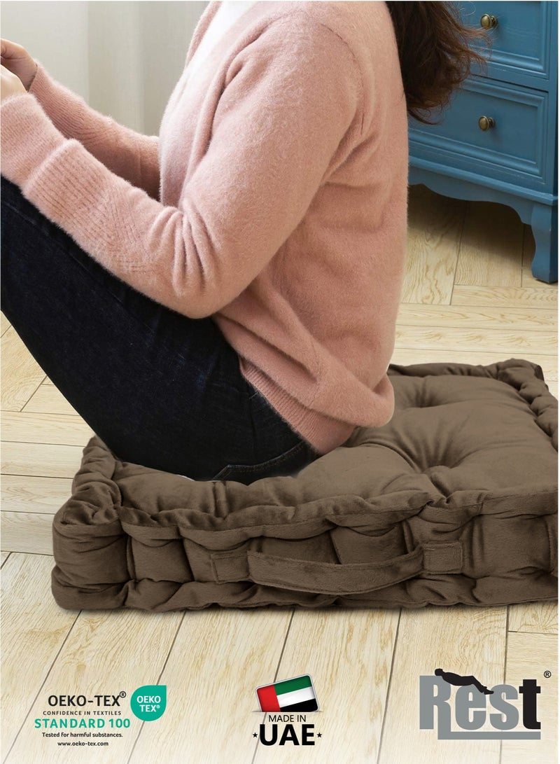 REST Box Cushion Seat Pad Premium Velvet Chair Pad Adults Chair Armchair Brown 40cm x 40cm + 8cm - Image 2